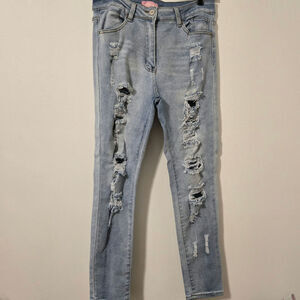 Bamboo Distressed Light Wash Skinny Jeans Juniors Size 13 Stretch Denim